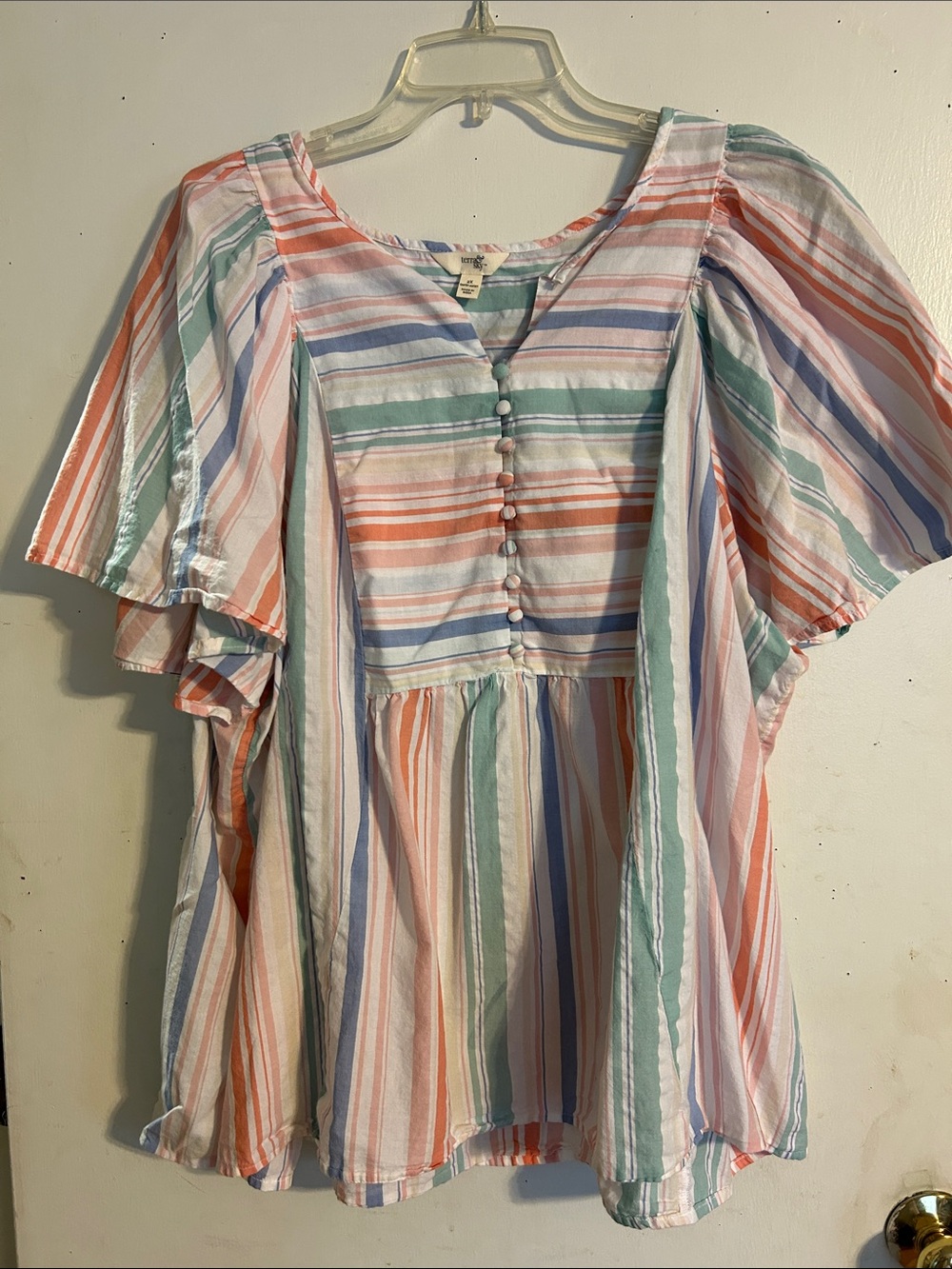 Terra & Sky Pastel Striped Peplum Dress in Coral, Mint & Lavender